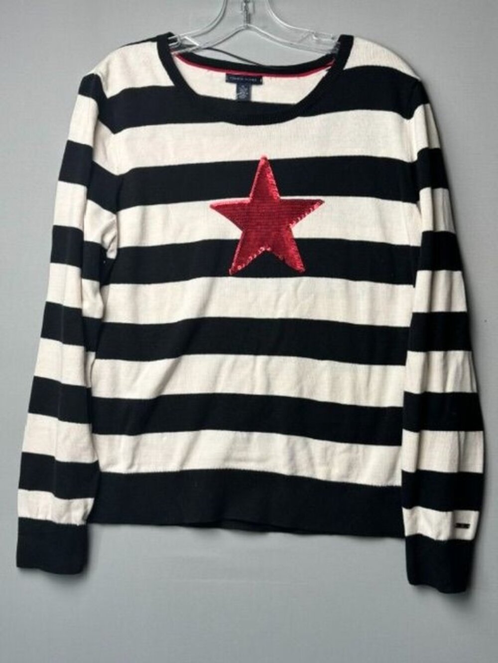 Tommy Hilfiger Women's XL Striped Sweater Sequin Star Nautical Preppy Y2K